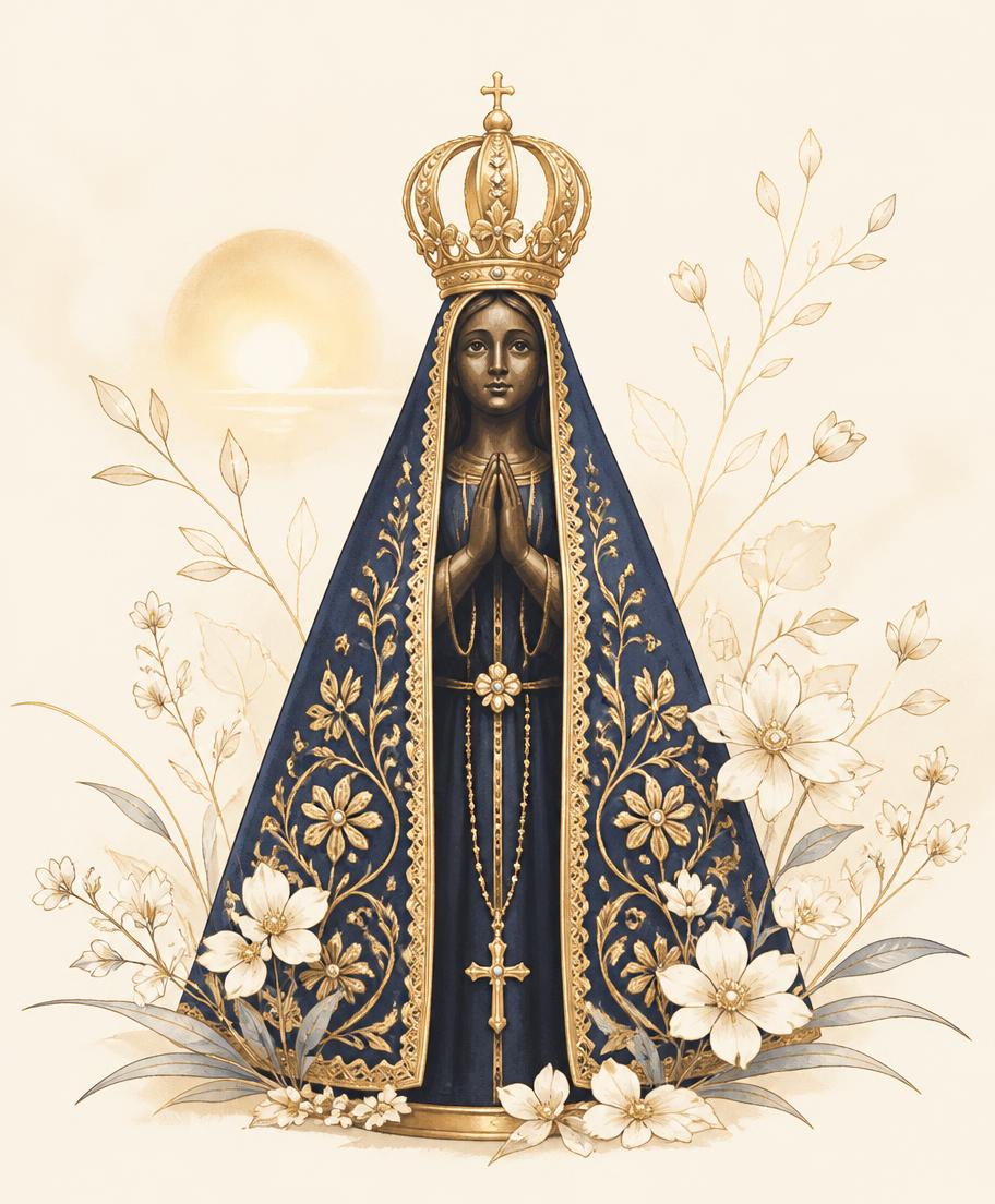 Ilustração delicada de Nossa Senhora Aparecida